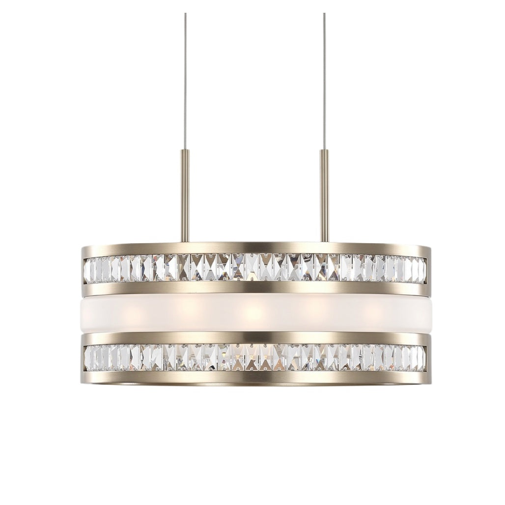 **Suspension moderne en métal doré avec diffuseur en verre et cristaux**