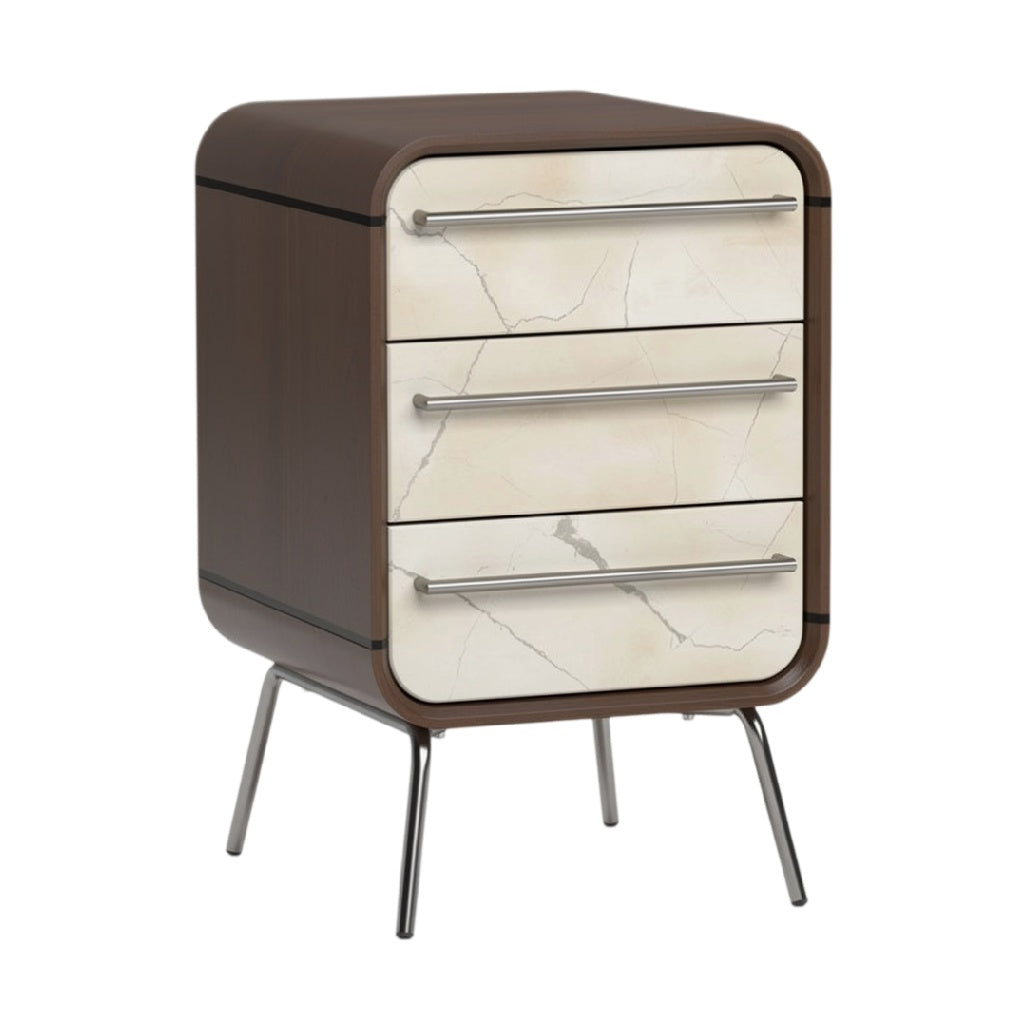 **Table de nuit moderne en bois avec tiroirs en marbre**